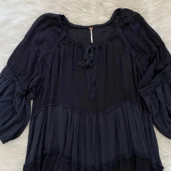 NWT Free People Black In The Moment Boho Midi Dress Large - Picture 4 of 7